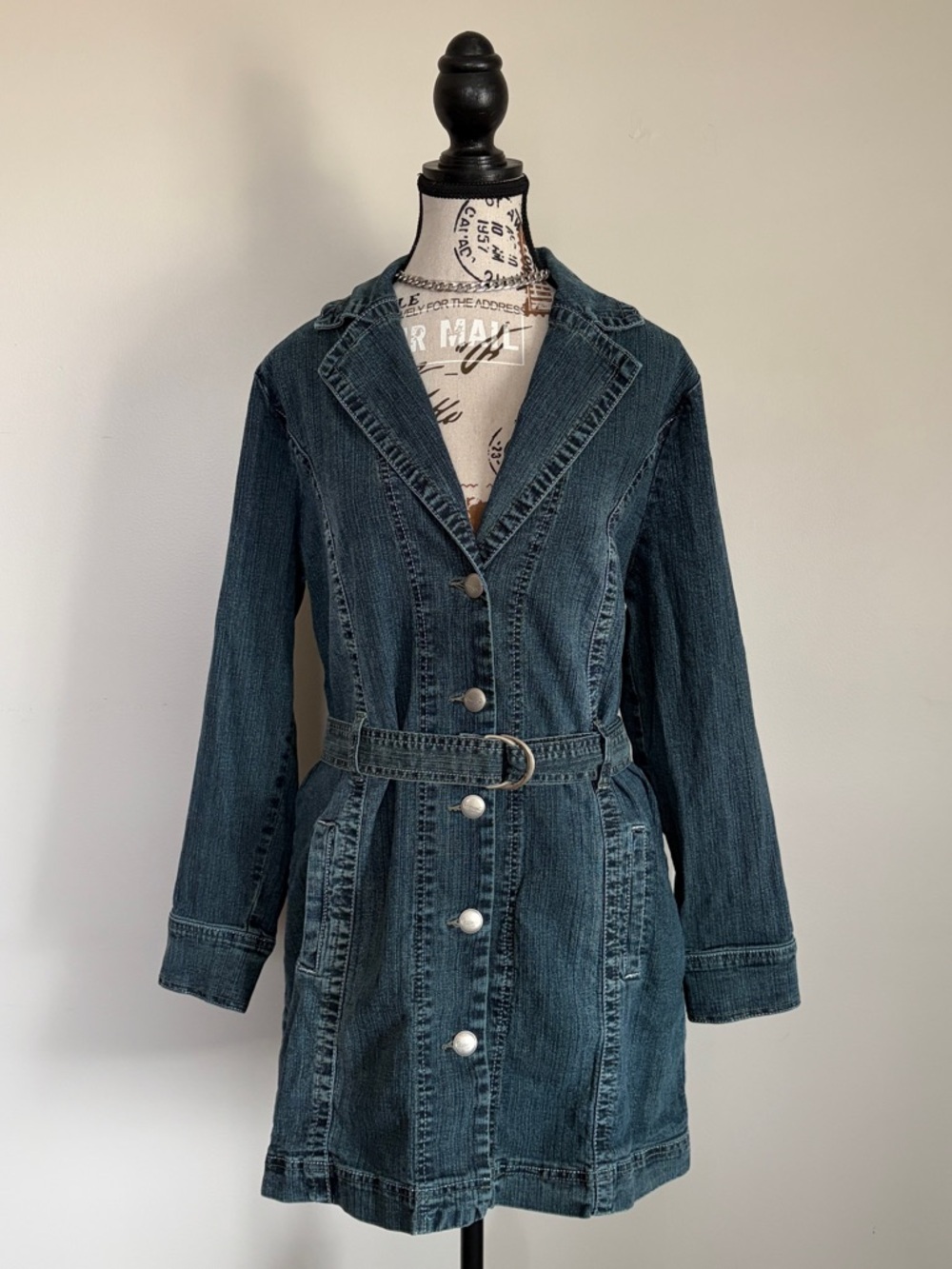 Y2K Denim Jacket Belted Medium Wash Mini Dress 2 Way 2000s
